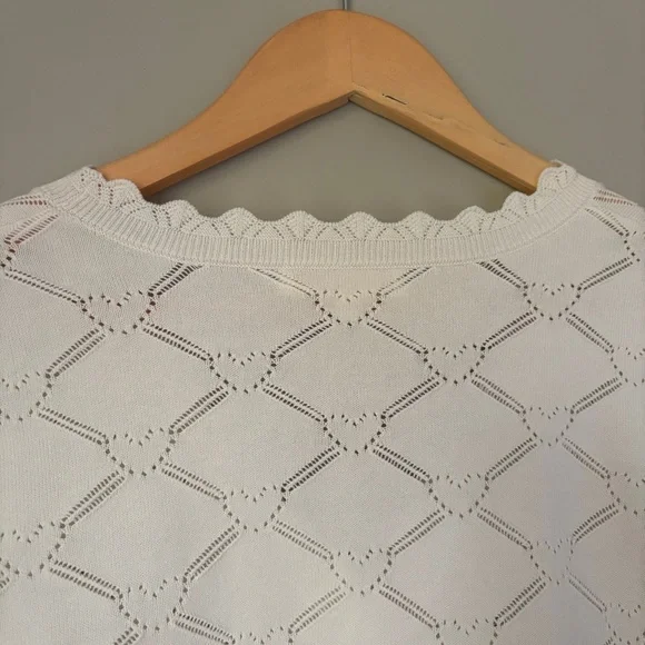 NWT LoveShackFancy Petra Knit Heart Argyle Cardigan Parchment Cream Ivory | S - Picture 11 of 14